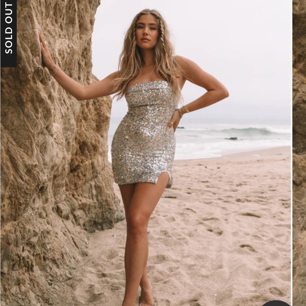 Sparkle On Honey Strapless Slit Mini Dress (New)